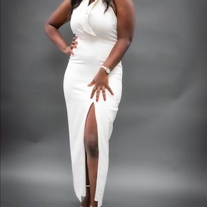 White tuxedo neck line maxi dress!!